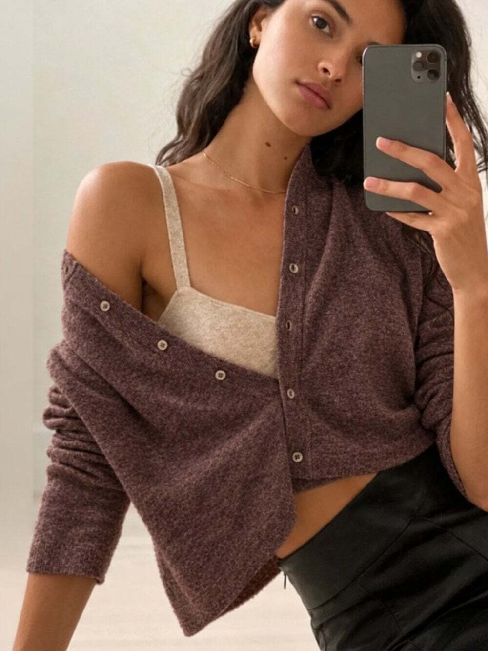 Aritzia Wilfred Sicily Cardigan Button Up Wool Cashmere Burgundy BrownSize XS